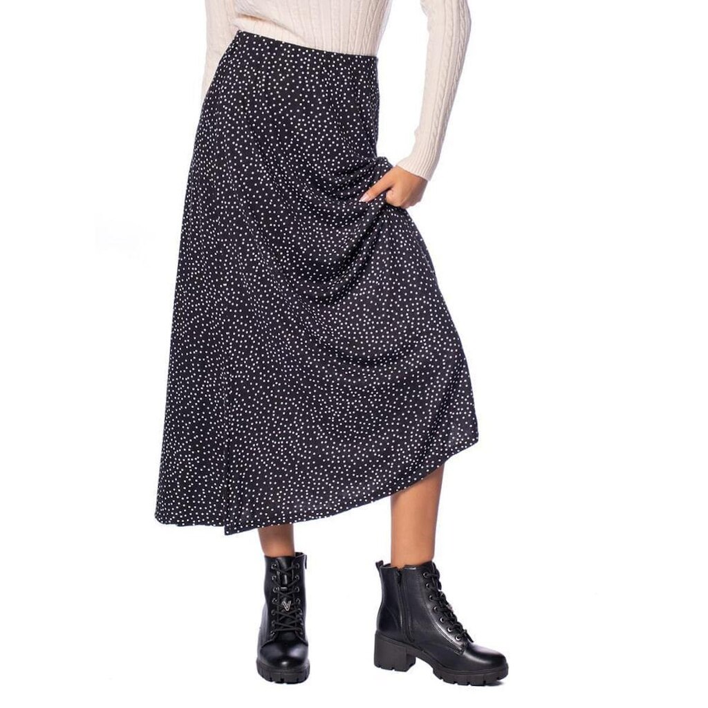 Saia Feminina Endless Midi Poá Preto/Branco