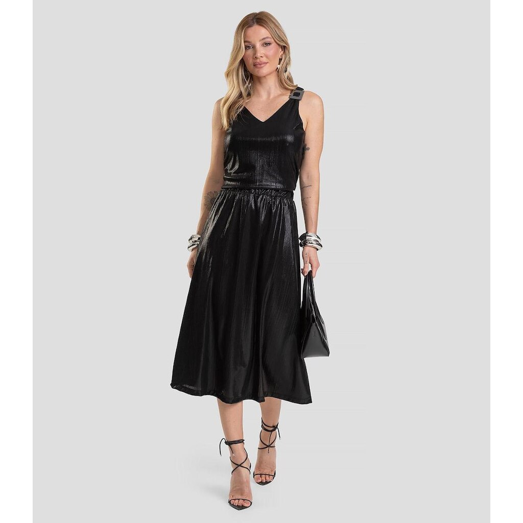 Saia Feminina Midi Plissada Dianna Preto