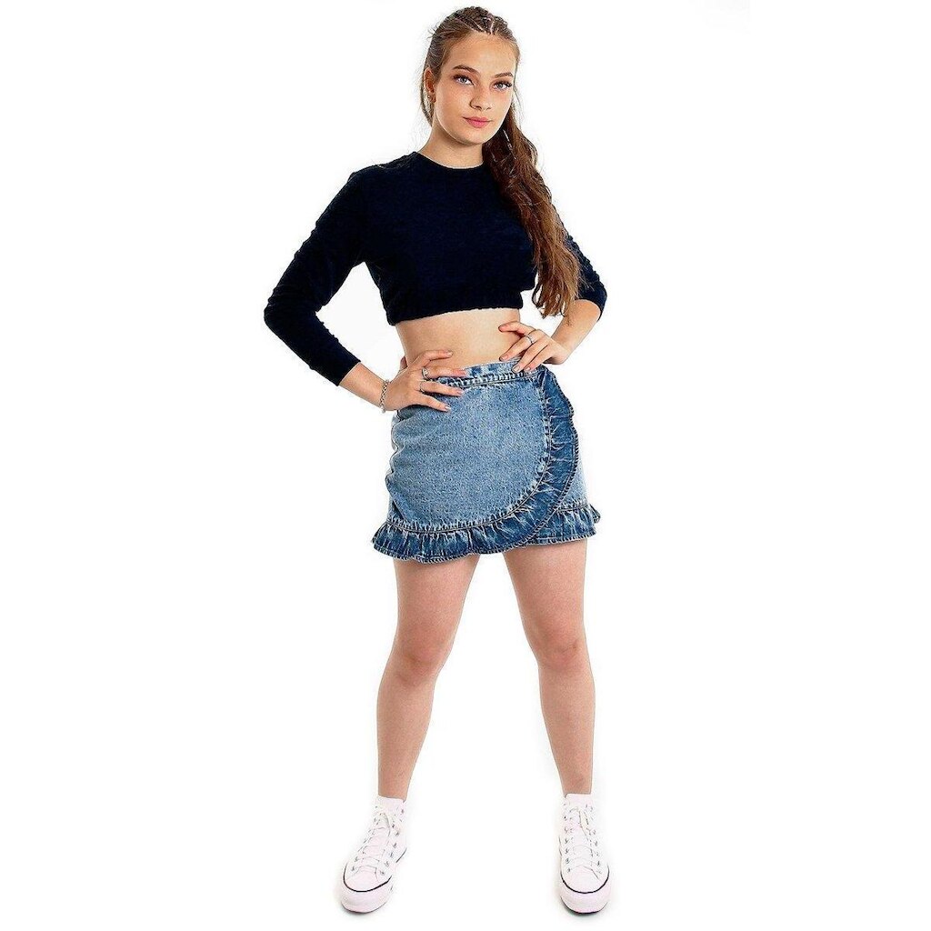 Saia Jeans Infantil Feminina com Babados