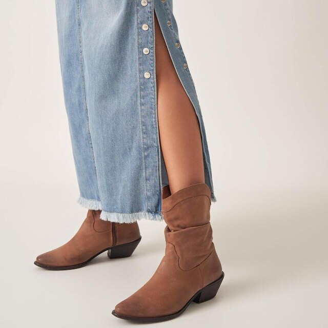Saia Jeans Longa Abertura Botões Lateral