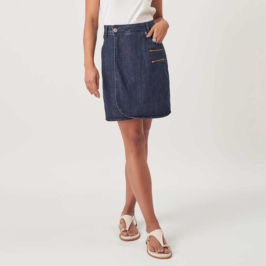 Saia Jeans Transpassada Com Dois Zíperes