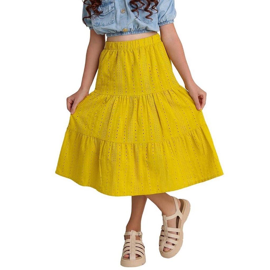 Saia Juvenil Look Jeans Laise Midi Collor - 12 - AMARELO