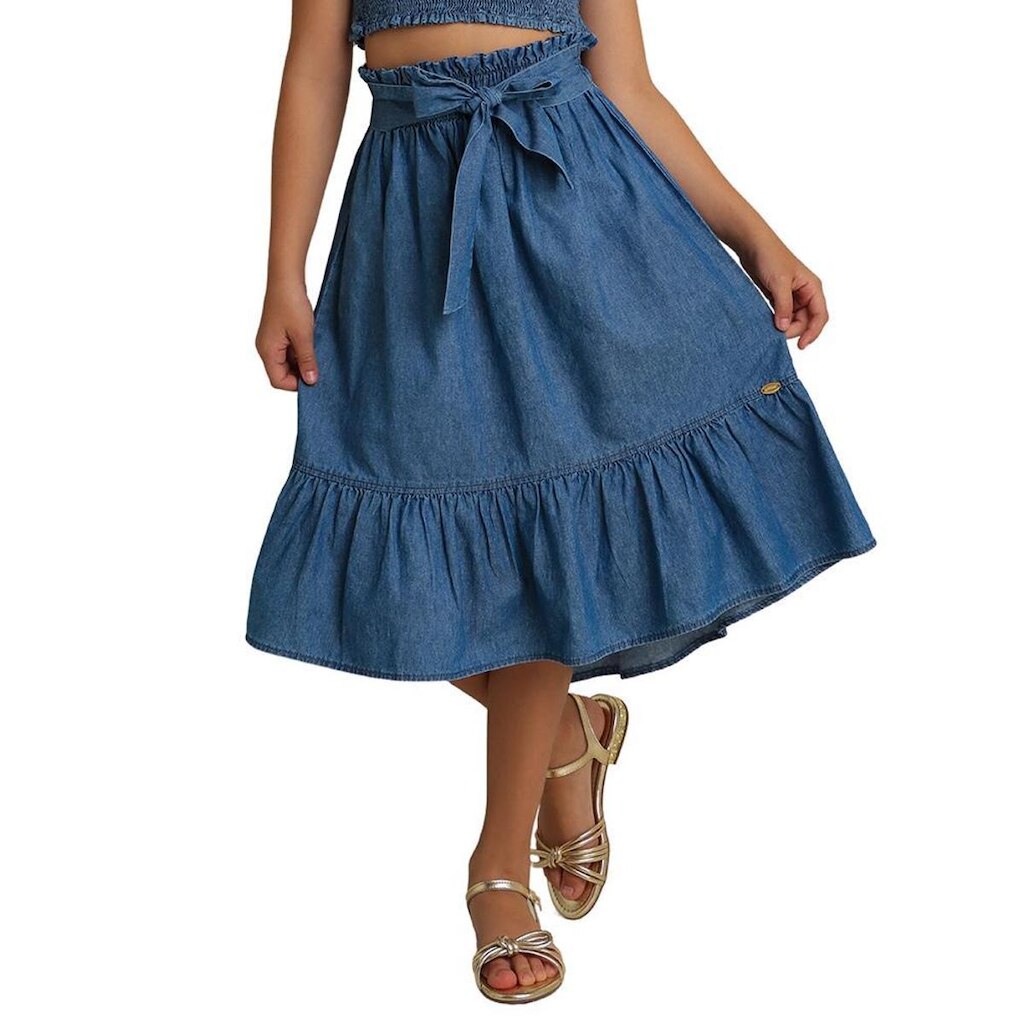 Saia Juvenil Look Jeans Mulet Midi Jeans - 4 - UNICA