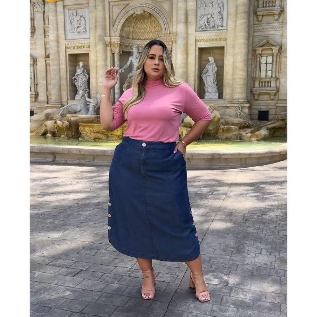 Saia La Belle Tencel Longa Botões Laterais
