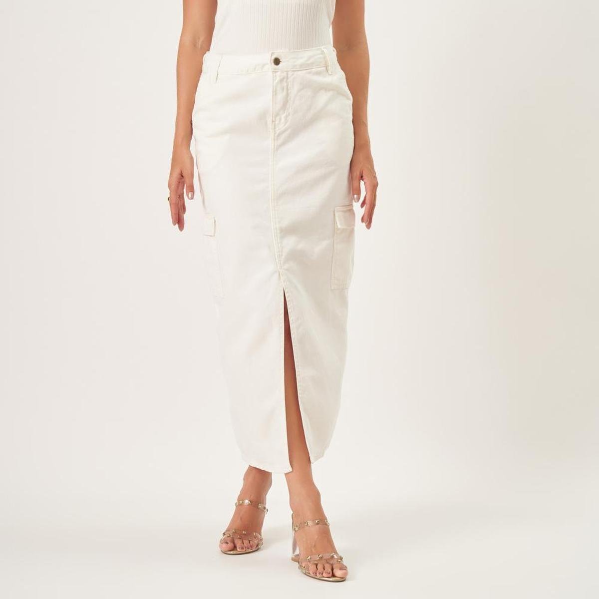 Fenda Saia Longa Com Bolso Lateral Saia Longa Com Bolso Lateral Em