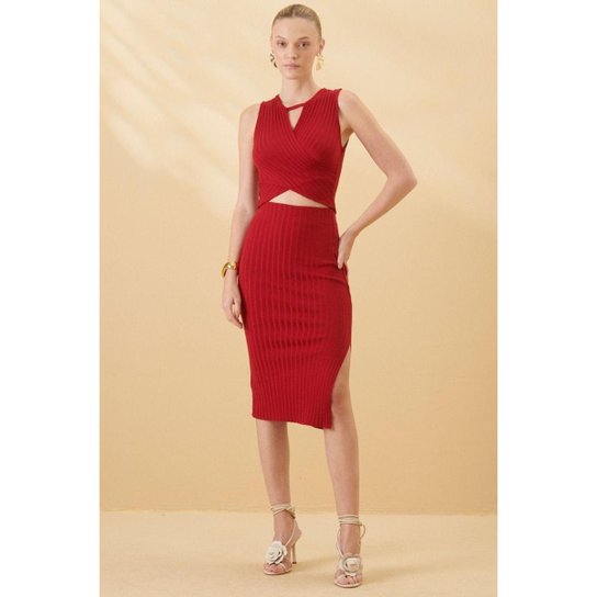 Saia Midi Feminina Tricô Collection Lilian Listrada Smk Vermelho Médio - Vermelho Menor preço em Saia Midi Feminina Tricô Collection Lilian Listrada Smk Vermelho Médio - Vermelho