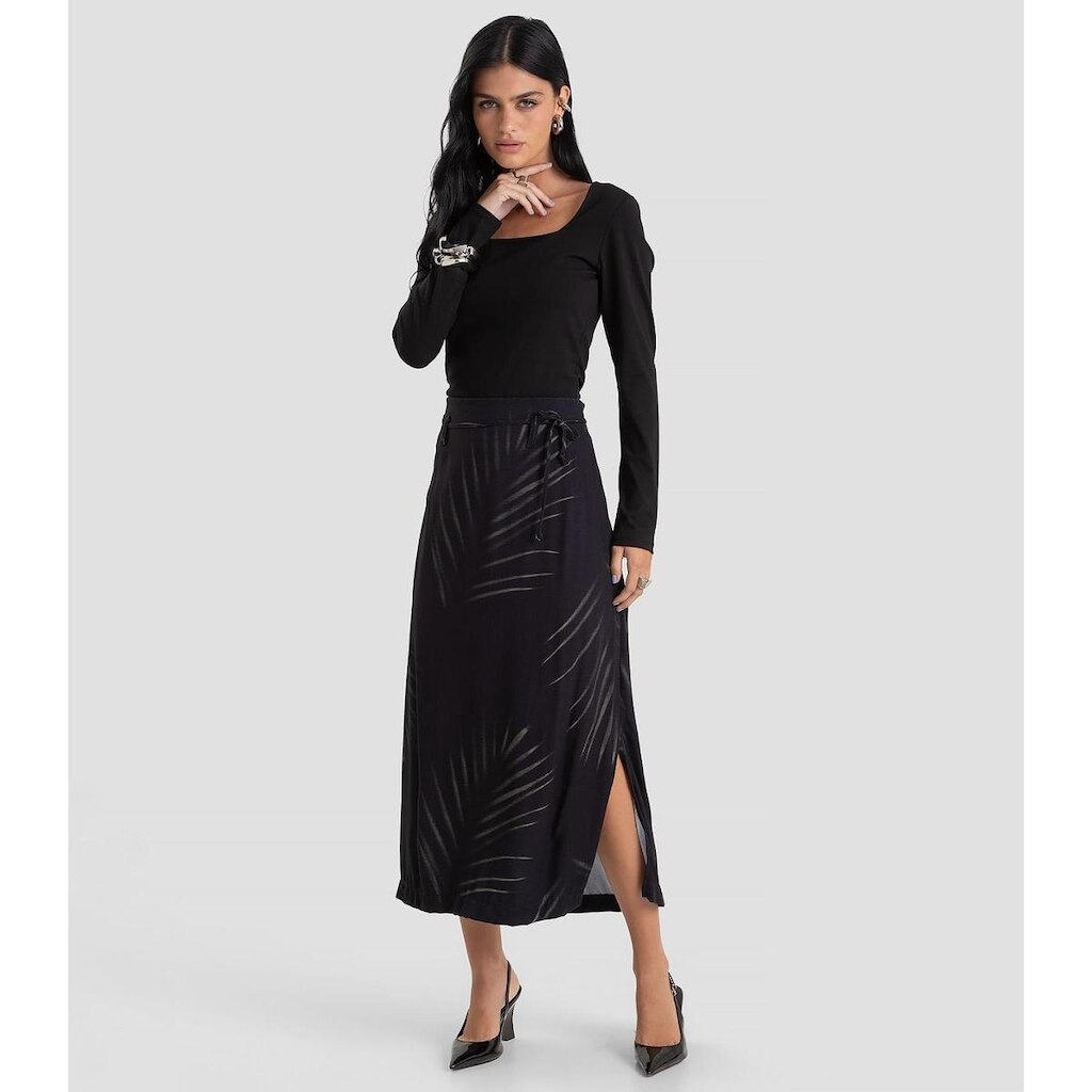 Saia Midi Feminino em Tecido Viscose Dianna Preto