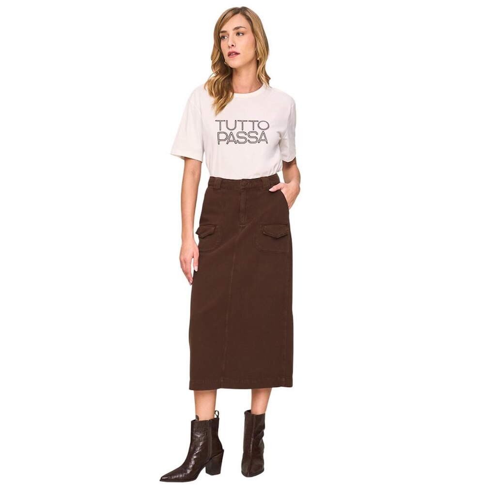 Saia Midi Lado Avesso Marrom L130269