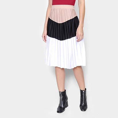Saia Midi Recoletta Plissada 3 Cores - Feminino