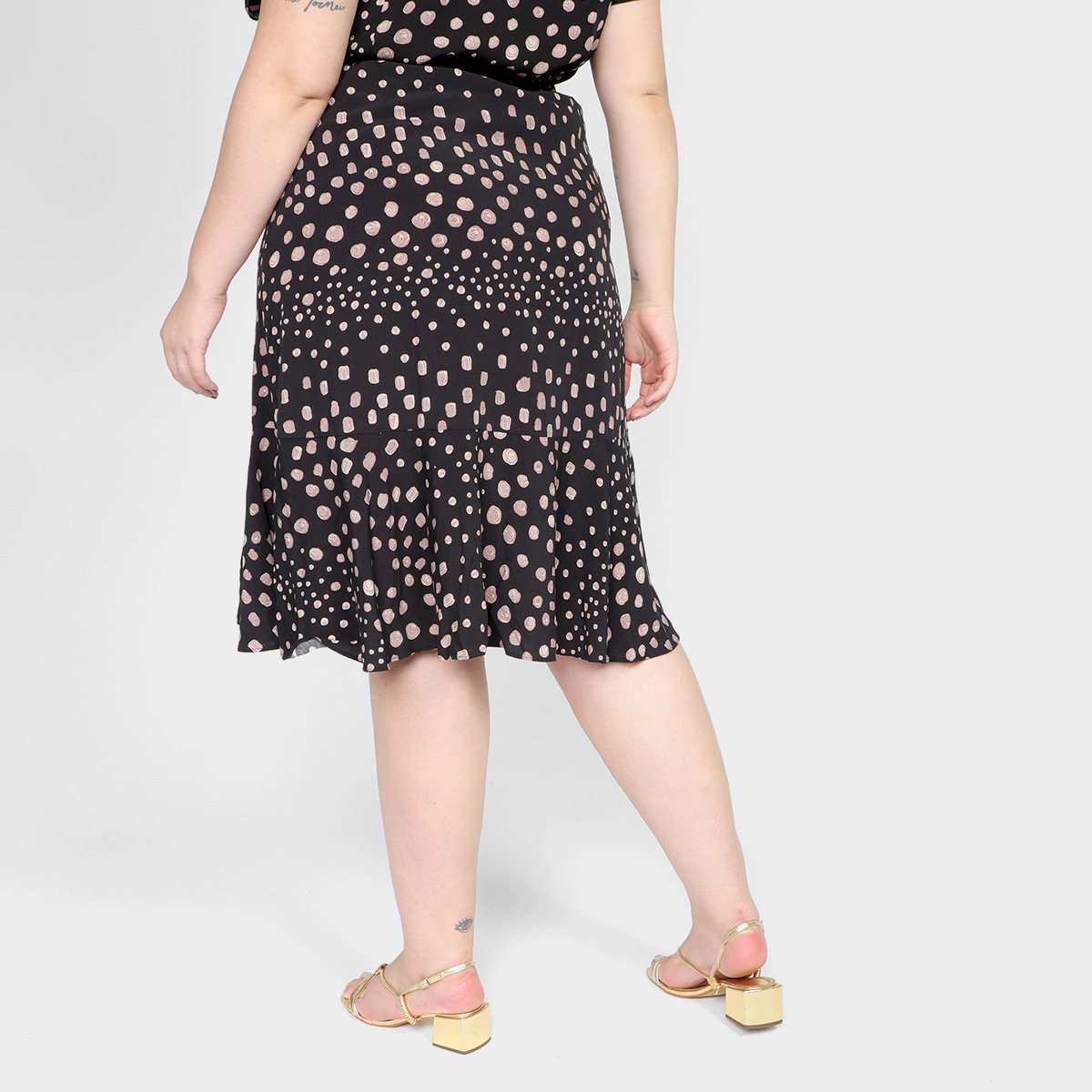 Saia Plus Size Maelle Evasê Poá - 1