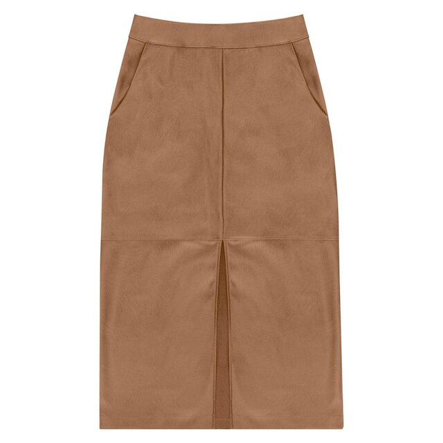 Saia Sintética Feminina Midi Endless Marrom
