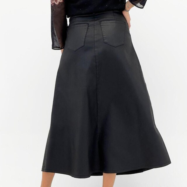 Saia Specific Jeans Midi Resinada Evasê Feminina