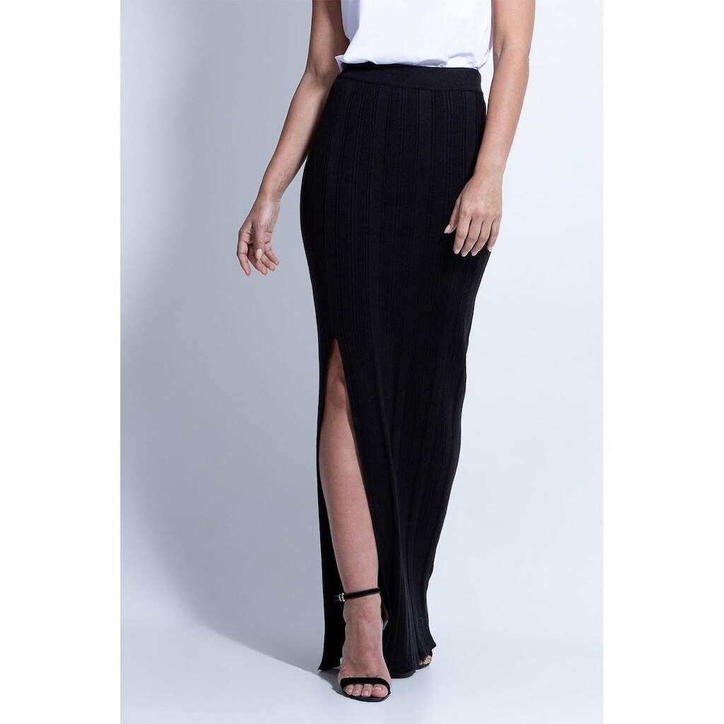 Saia Tricot Canelada Guess Preto