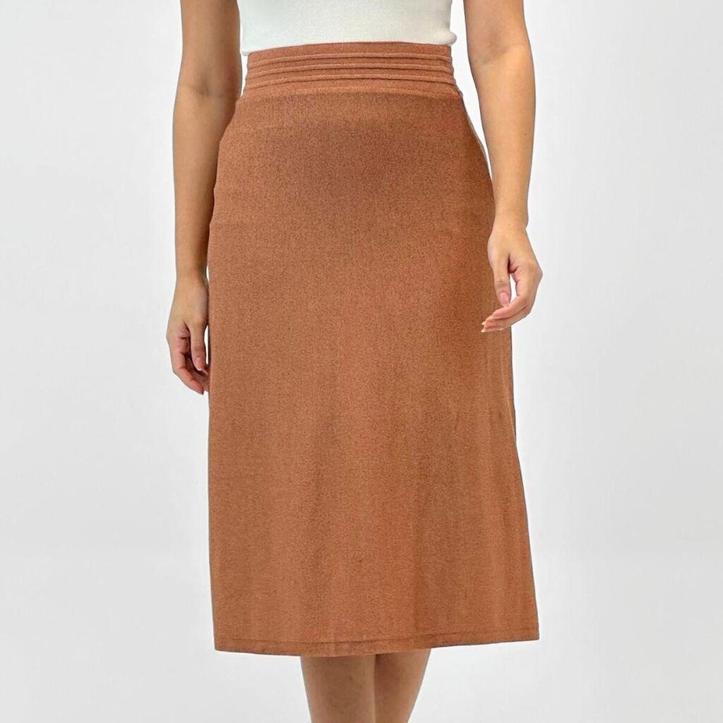Saia Via Tricot Midi Godê Modal Feminina