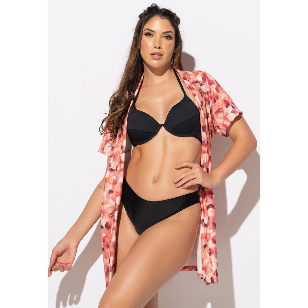 Saída de Praia Estampada Poliamida Curta Kimono Verão MVB Modas