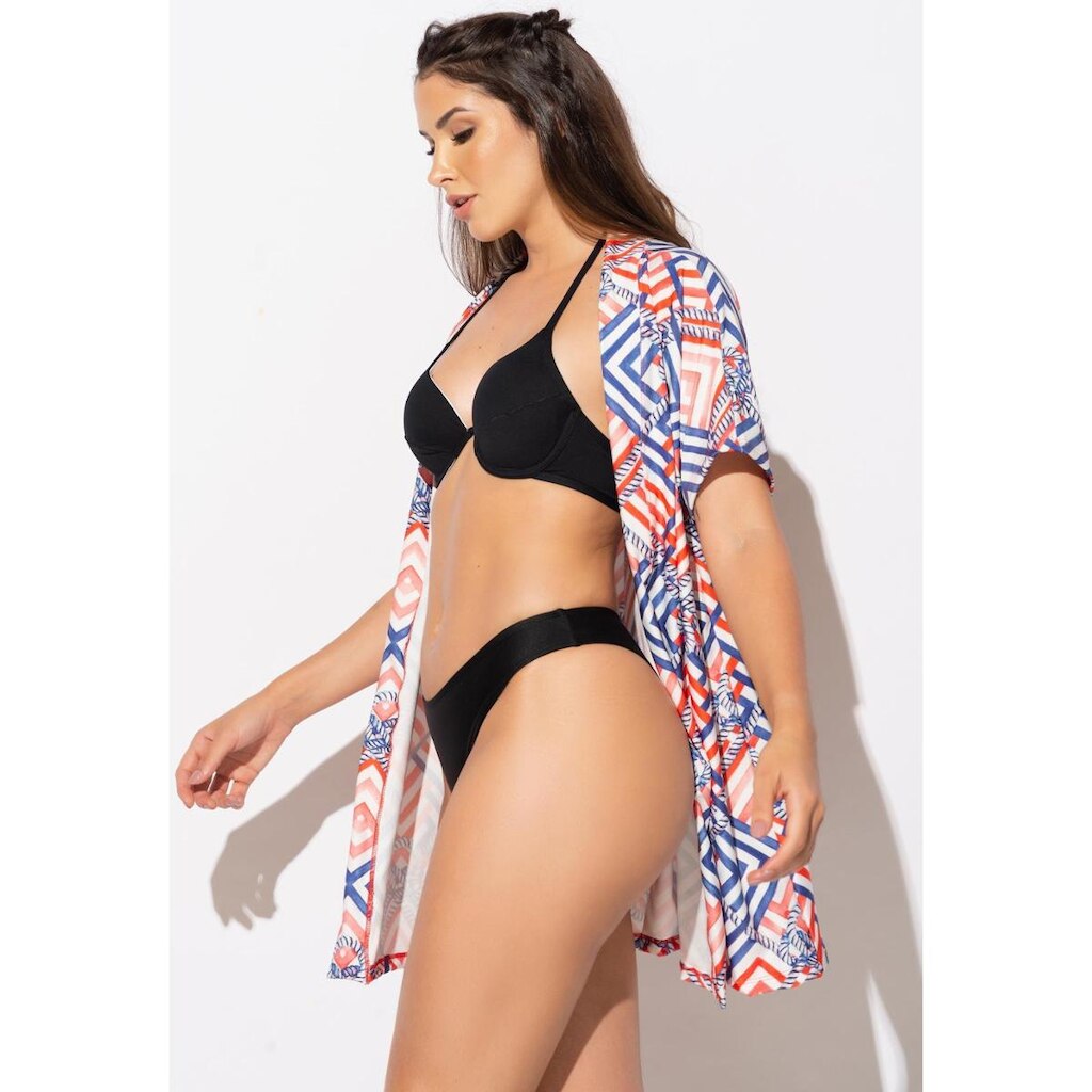 Saída de Praia Estampada Poliamida Curta Kimono Verão MVB Modas