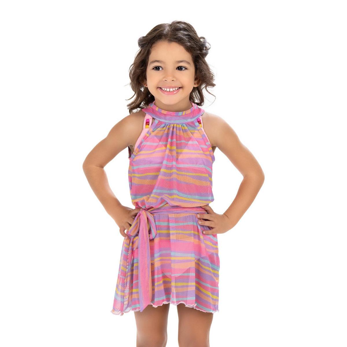 Saída de Praia Infantil Vestido com faixa Menina Moda Praia - Rosa ...