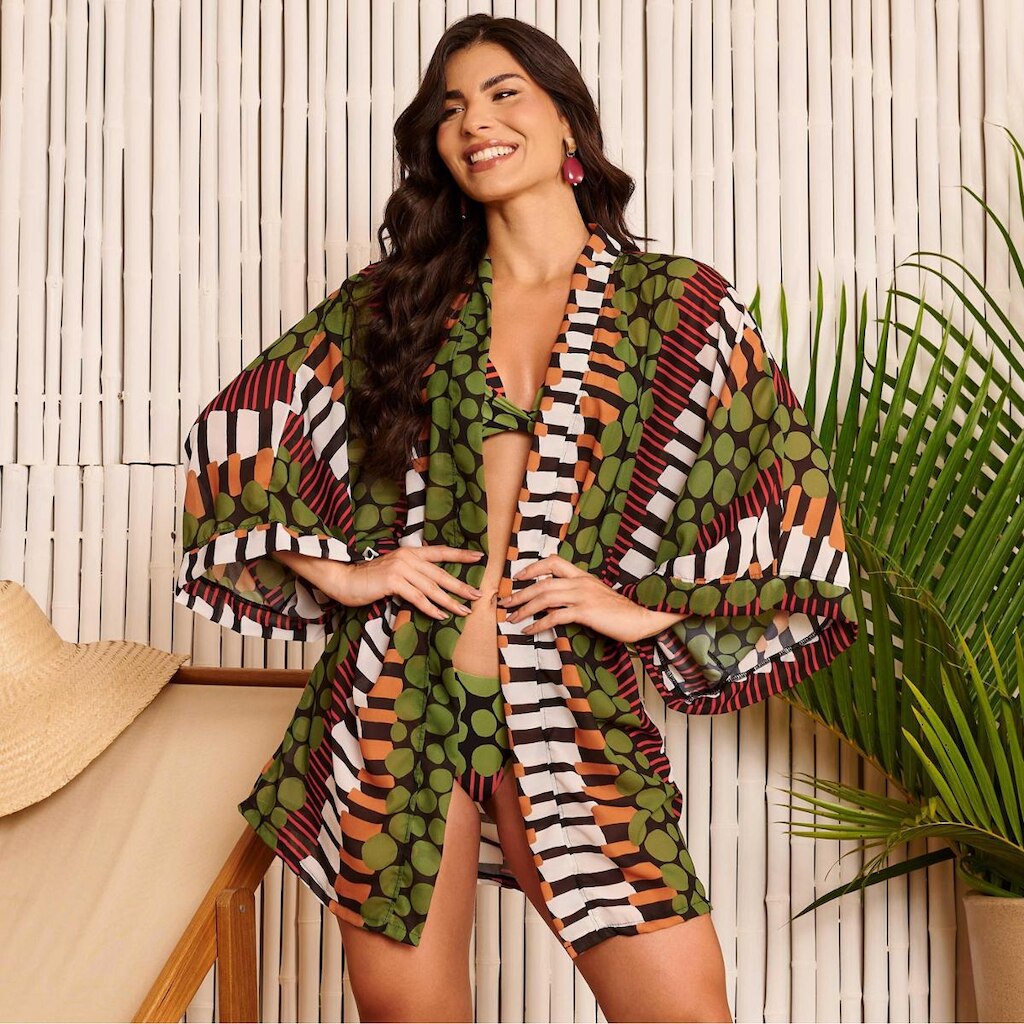 Saída de Praia Kimono Estampa Donna Carioca