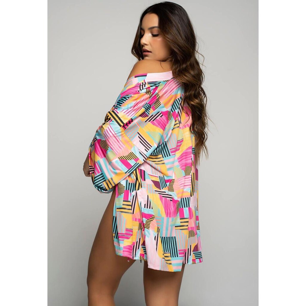 Saída de Praia Kimono Estampado Tecido Proteção Solar Uv 50+