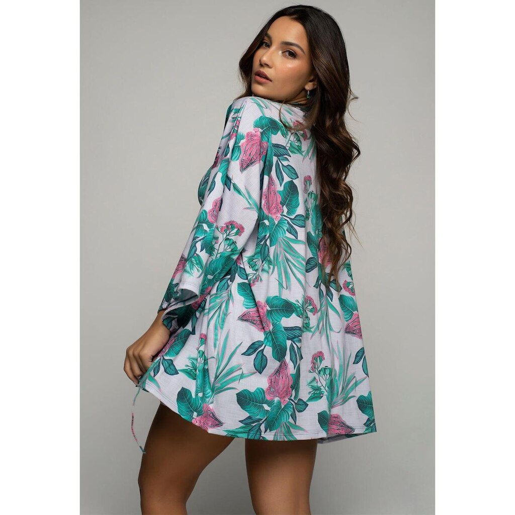 Saída de Praia Kimono Estampado Tecido Proteção Solar Uv 50+