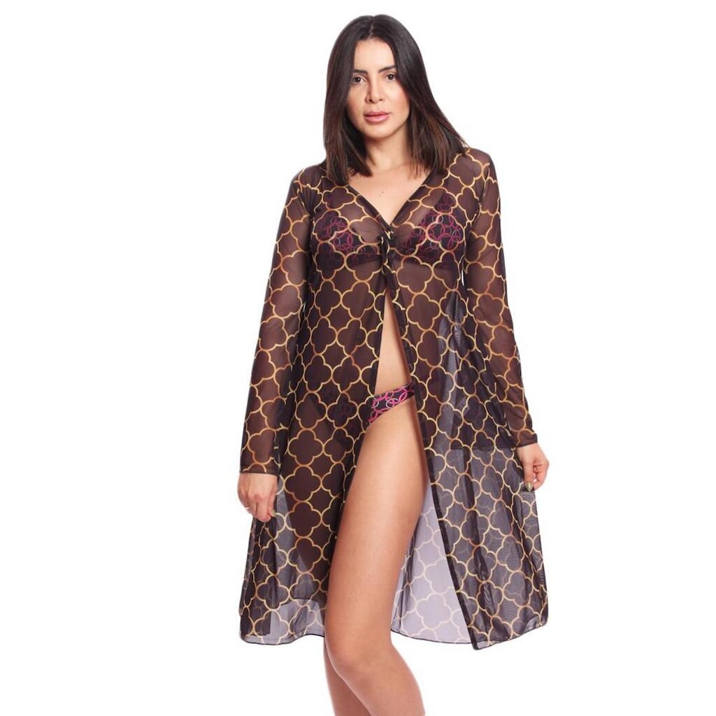 Saída de Praia Longa Nó Estampada Elegante