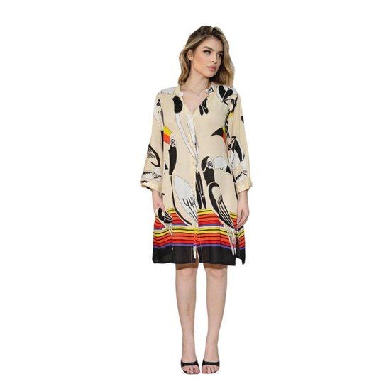 Saida Praia Tunica Vestido Curta Manga Longa Linha Premium 28 - Bege Menor preço em Saida Praia Tunica Vestido Curta Manga Longa Linha Premium 28 - Bege