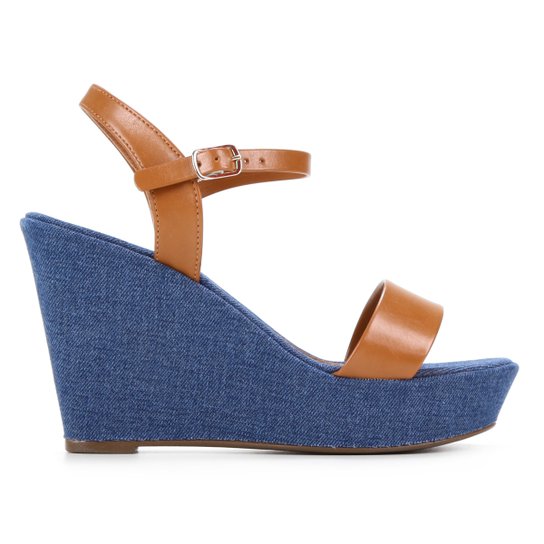 Menor preço em Sandália Anabela Ala Pulseira Com Ajuste Feminina - Azul+Caramelo