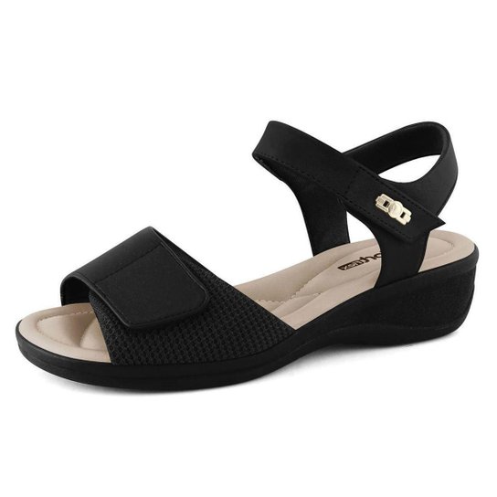 Sandália Anabela Baixa Comfortflex Conforto 2388403 - Preto Menor preço em Sandália Anabela Baixa Comfortflex Conforto 2388403 - Preto