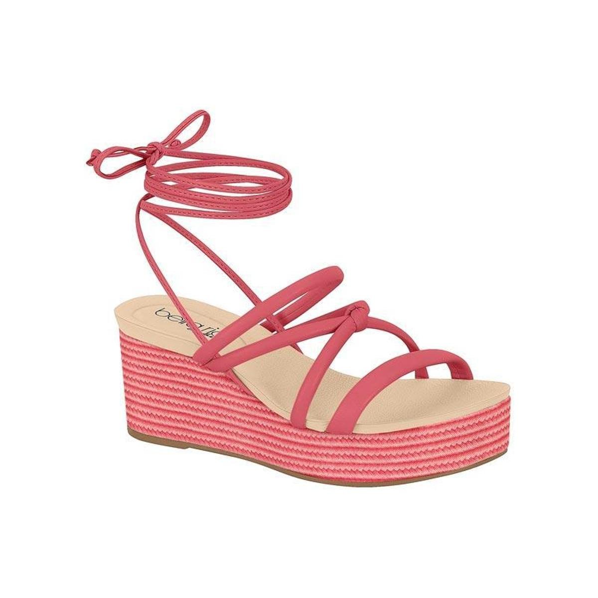 Sandália Anabela Beira Rio Com Amarração 8407-520 Coral Netshoes