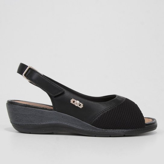 Sandália Anabela Comfortflex Baixa Feminina - Preto Menor preço em Sandália Anabela Comfortflex Baixa Feminina - Preto