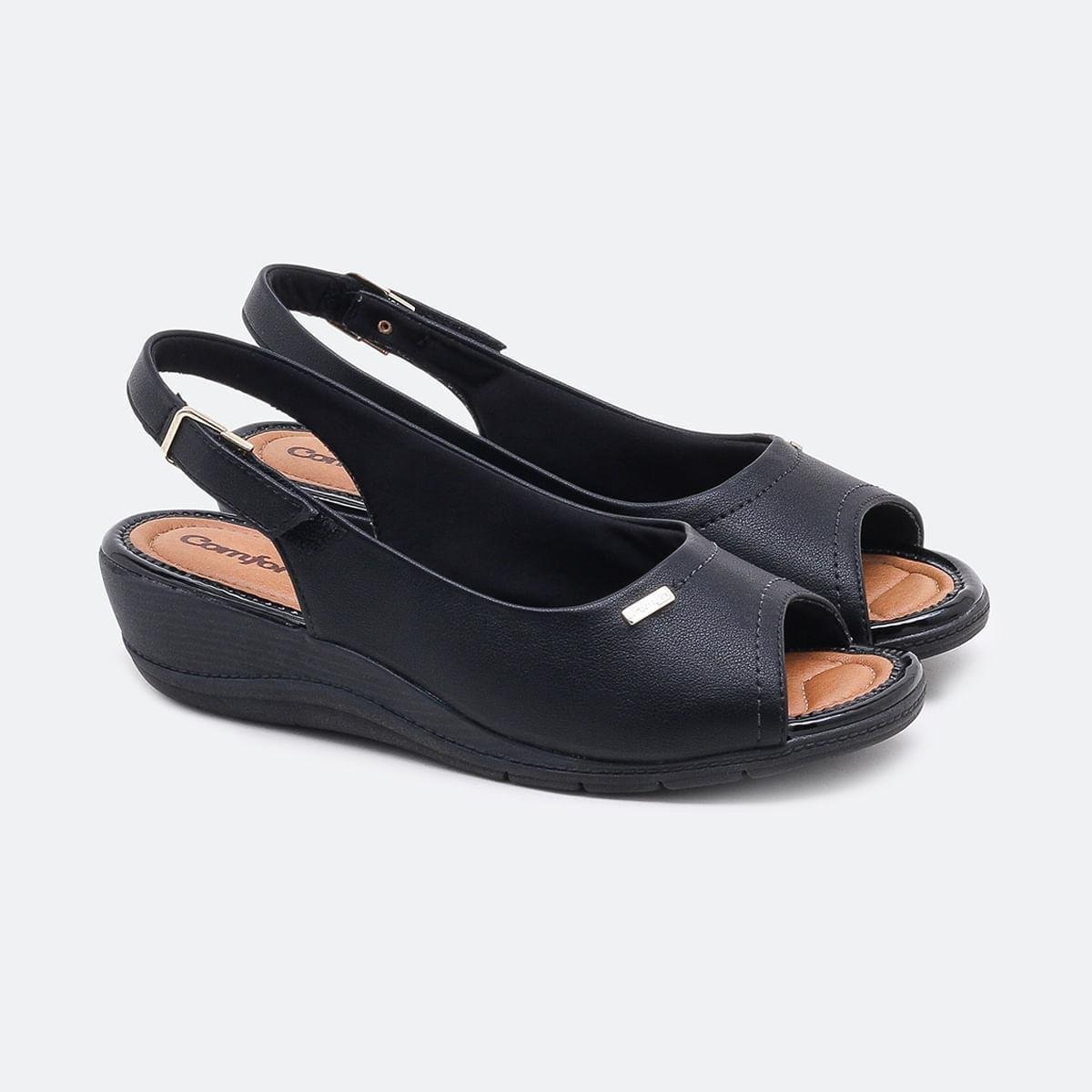 Sandália Anabela Comfortflex Relax Plus - Preto | Netshoes