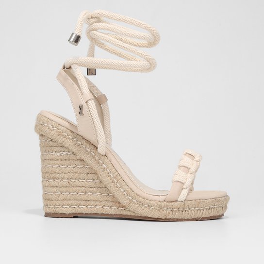 Sandália Anabela Couro Santa Lolla Salto Alto Corda - Off White Menor preço em Sandália Anabela Couro Santa Lolla Salto Alto Corda - Off White