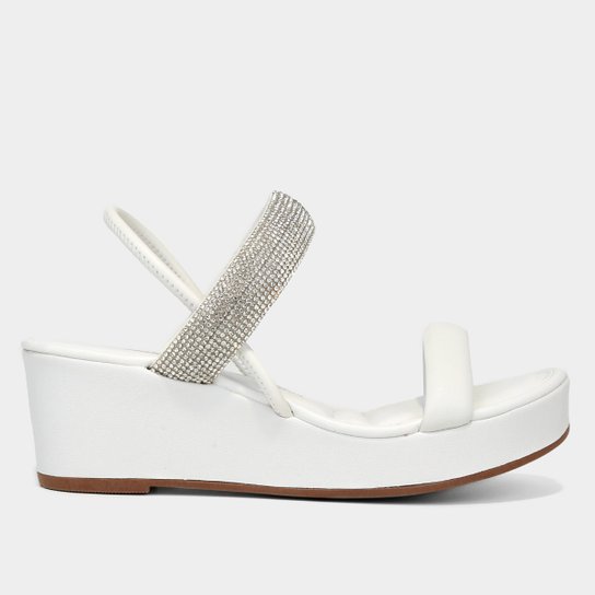 Sandália Anabela Dakota Hotfix Feminina - Branco+prata Menor preço em Sandália Anabela Dakota Hotfix Feminina - Branco+prata