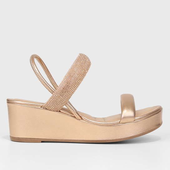 Sandália Anabela Dakota Hotfix Feminina - Dourado Menor preço em Sandália Anabela Dakota Hotfix Feminina - Dourado
