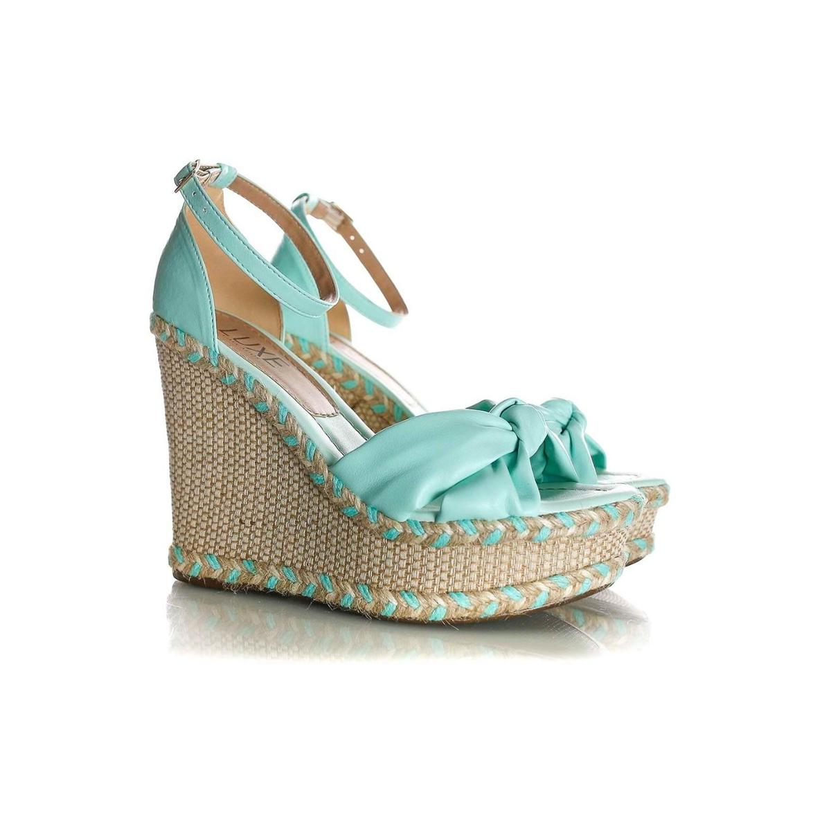 Sandalia Anabela Emma Salto Alto com Nó Off White - Verde água | Netshoes