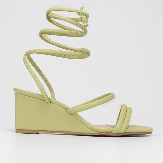 Sandália Anabela Griffe Amarração Feminina - Verde Menor preço em Sandália Anabela Griffe Amarração Feminina - Verde