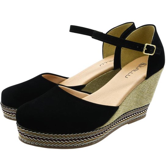 Sandália Anabela Lallu Salto Médio Feminino - Preto Menor preço em Sandália Anabela Lallu Salto Médio Feminino - Preto