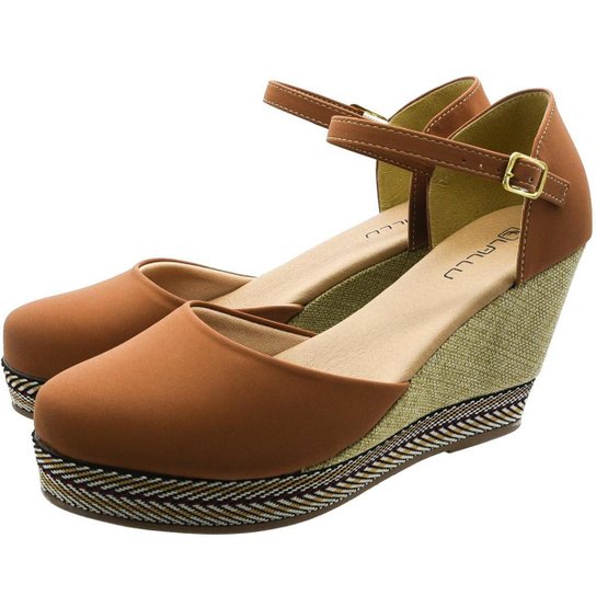 Sandália Anabela Lallu Salto Médio Feminino - Marrom Menor preço em Sandália Anabela Lallu Salto Médio Feminino - Marrom