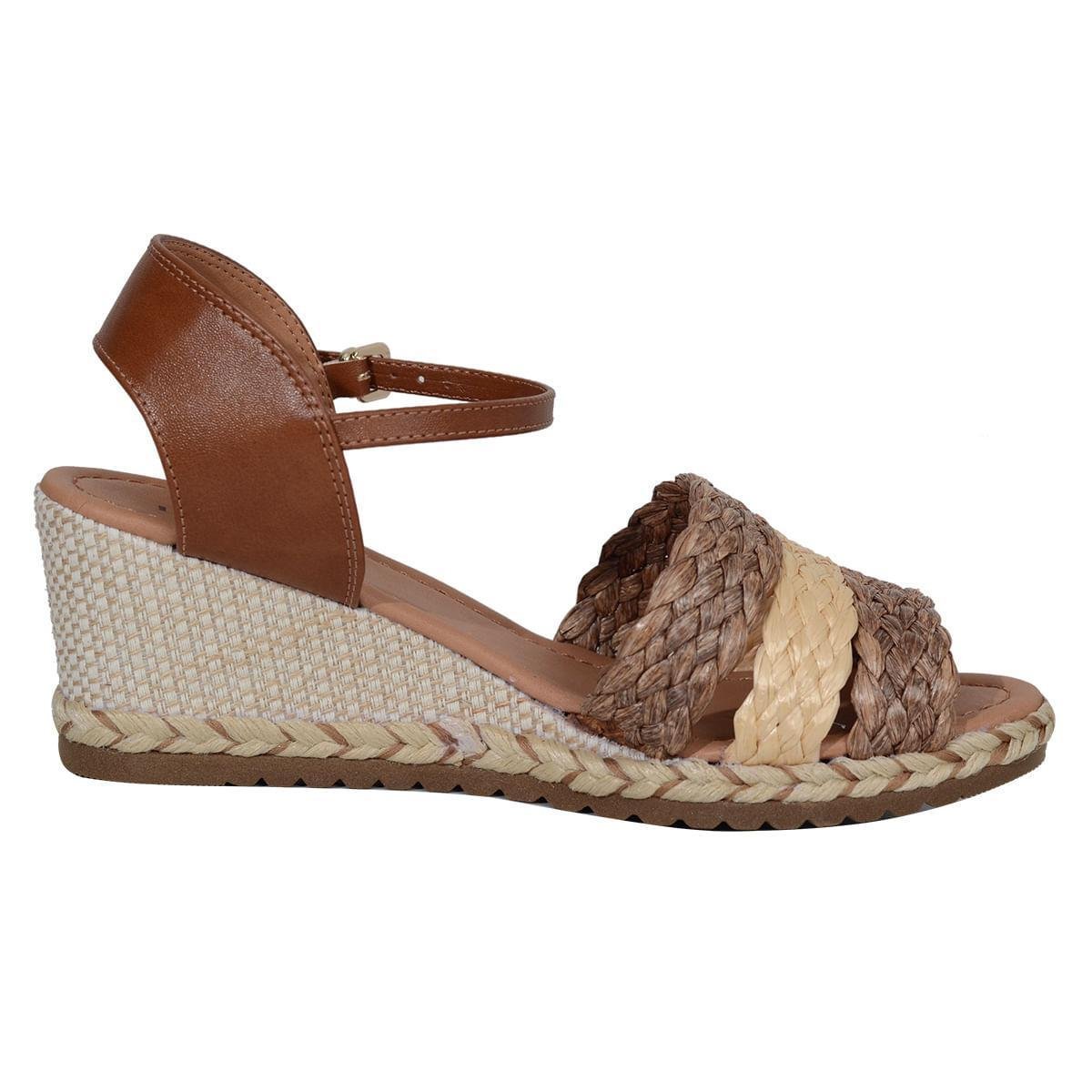 Sandalia Anabela Salto Medio Corda CARAMELO 40 Caramelo Netshoes