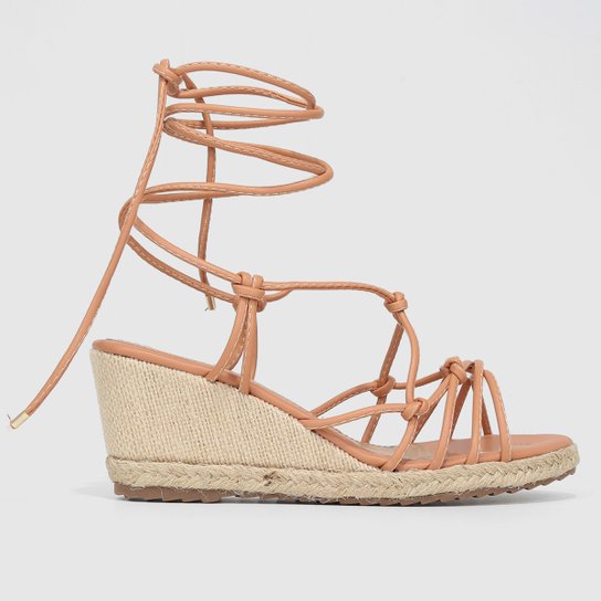 Sandália Anabela Studio Ana Paula Trama Amarração Feminina - Nude Menor preço em Sandália Anabela Studio Ana Paula Trama Amarração Feminina - Nude