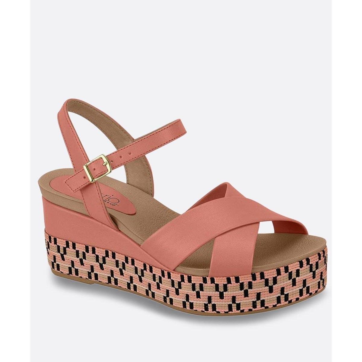 Sandália Anabela Textura Beira Rio 10042655619 Feminina Rosa