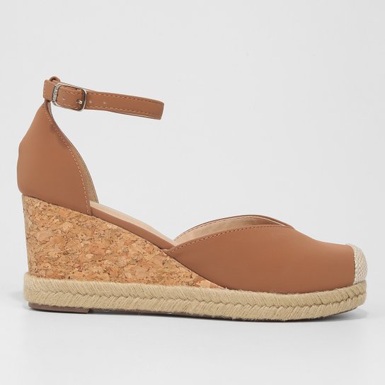 Sandália Anabela Via Uno Corda Feminina - Caramelo Menor preço em Sandália Anabela Via Uno Corda Feminina - Caramelo