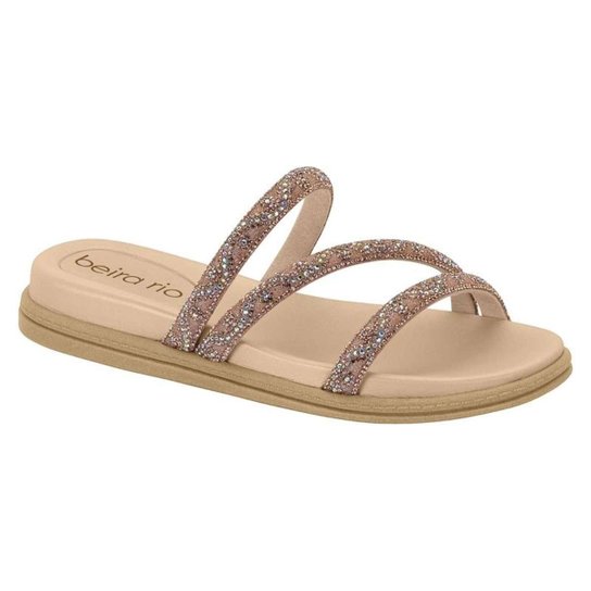 Sandália Beira Rio Papete Tiras Strass - Feminina - Rose Gold Menor preço em Sandália Beira Rio Papete Tiras Strass - Feminina - Rose Gold