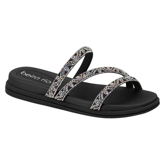 Sandália Beira Rio Papete Tiras Strass - Feminina - Preto+Cinza Menor preço em Sandália Beira Rio Papete Tiras Strass - Feminina - Preto+Cinza