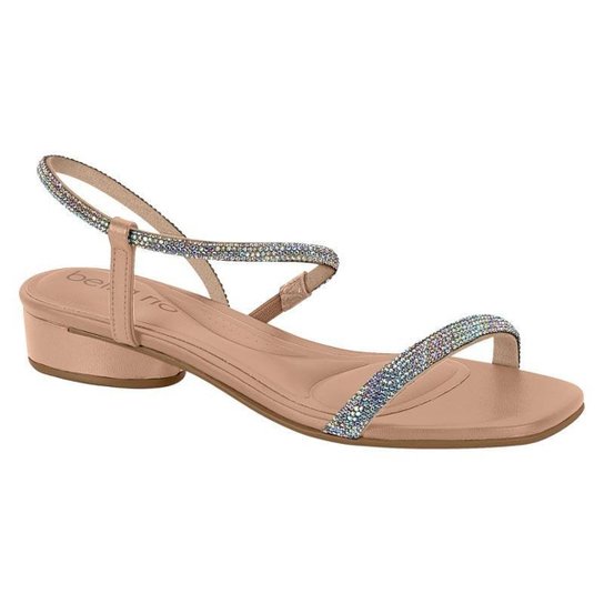 Sandália Beira Rio Salto Baixo Strass Elástico Nude Netshoes
