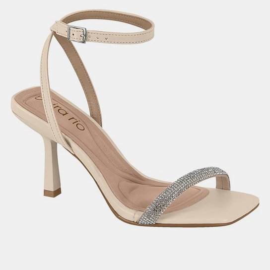 Sandália Beira Rio Salto Fino Alto Strass Feminina Branco+prata