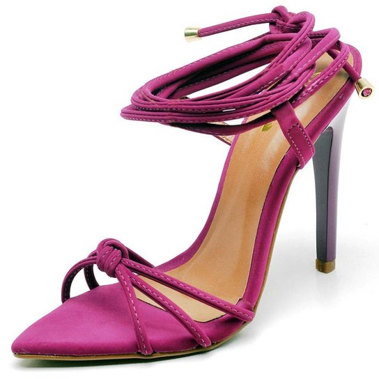 Sandalia Bico Folha Feminina com Salto Alto Fino e Amarração - Roxo Menor preço em Sandalia Bico Folha Feminina com Salto Alto Fino e Amarração - Roxo