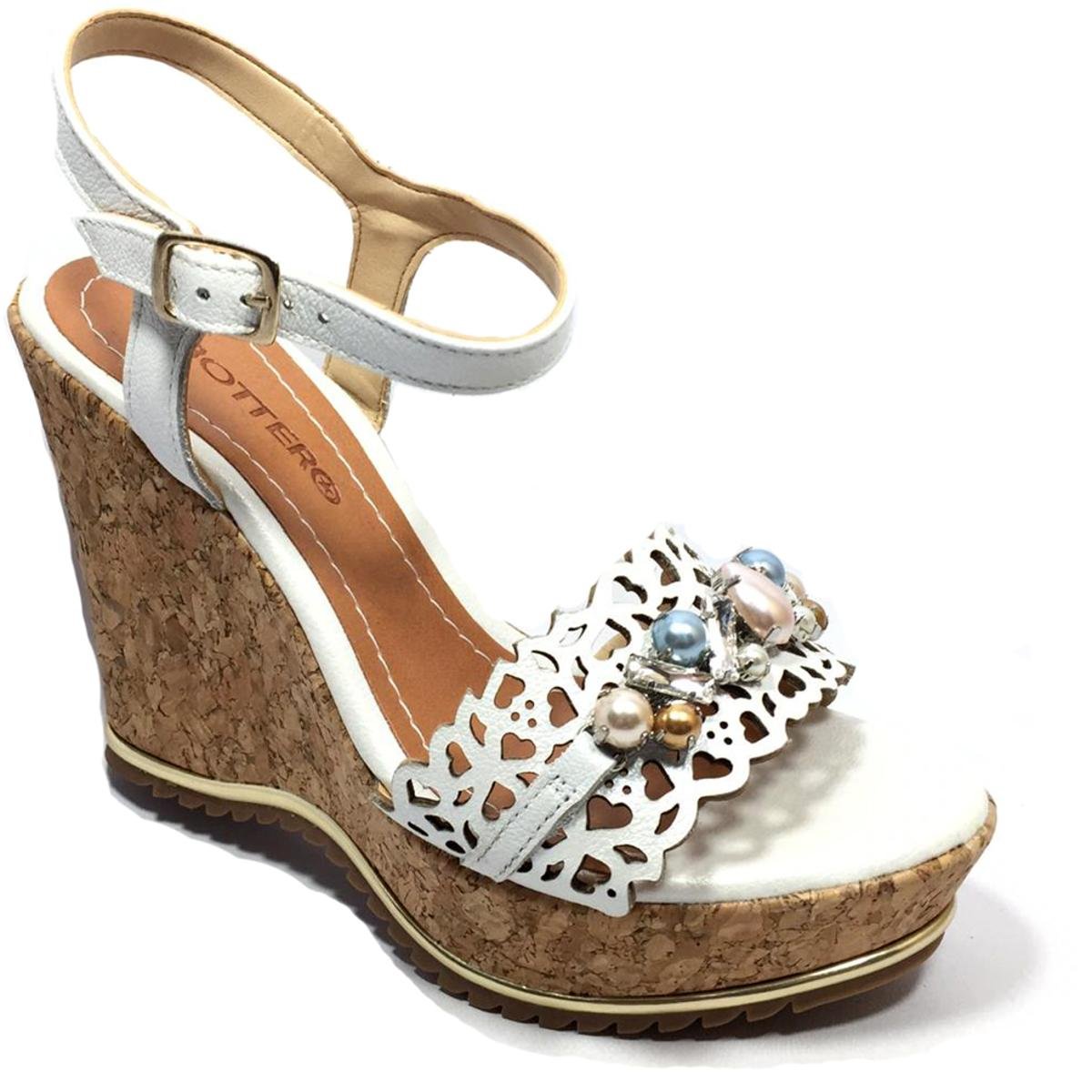 Sandália Bottero Anabela de Couro Feminina - Branco | Netshoes