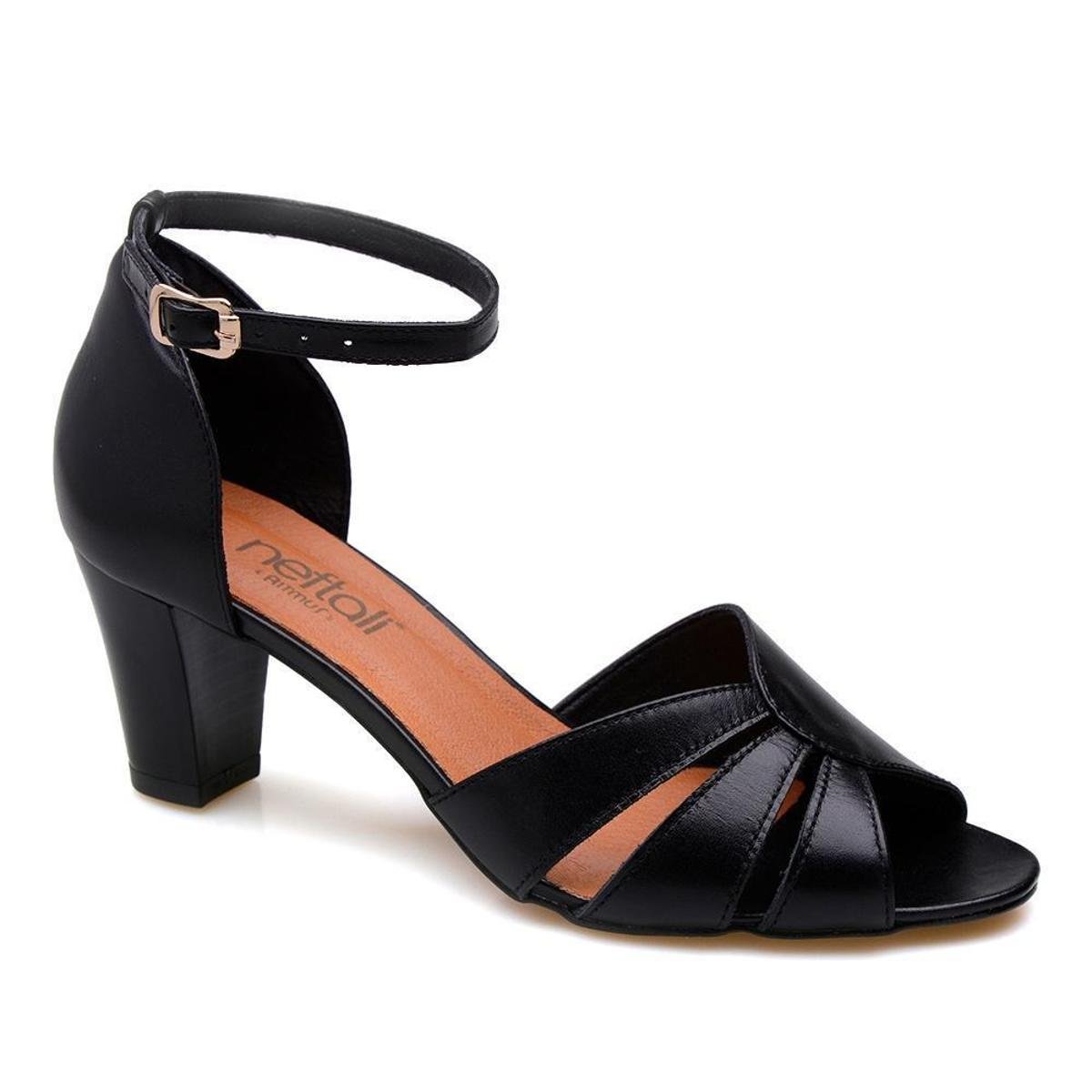 Sandália Casual Feminina Couro Salto Grosso Conforto Lisa Menor preço em Sandália Casual Feminina Couro Salto Grosso Conforto Lisa