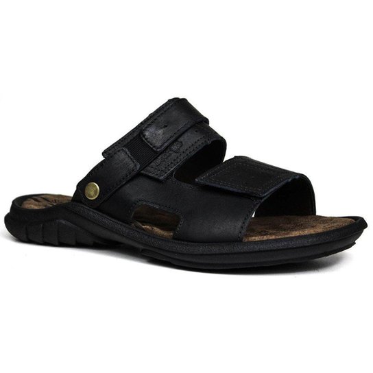 Sandália Casual Masculina Papete Confort Couro - Preto Menor preço em Sandália Casual Masculina Papete Confort Couro - Preto